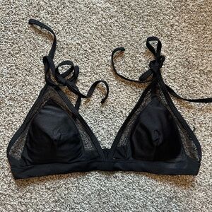 Black triangle padded bikini top with mesh detail